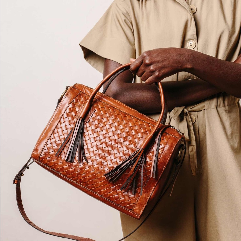 Noonday Collection Monterey Bag Woven Leather Crossbody Shoulder Tassel Purse